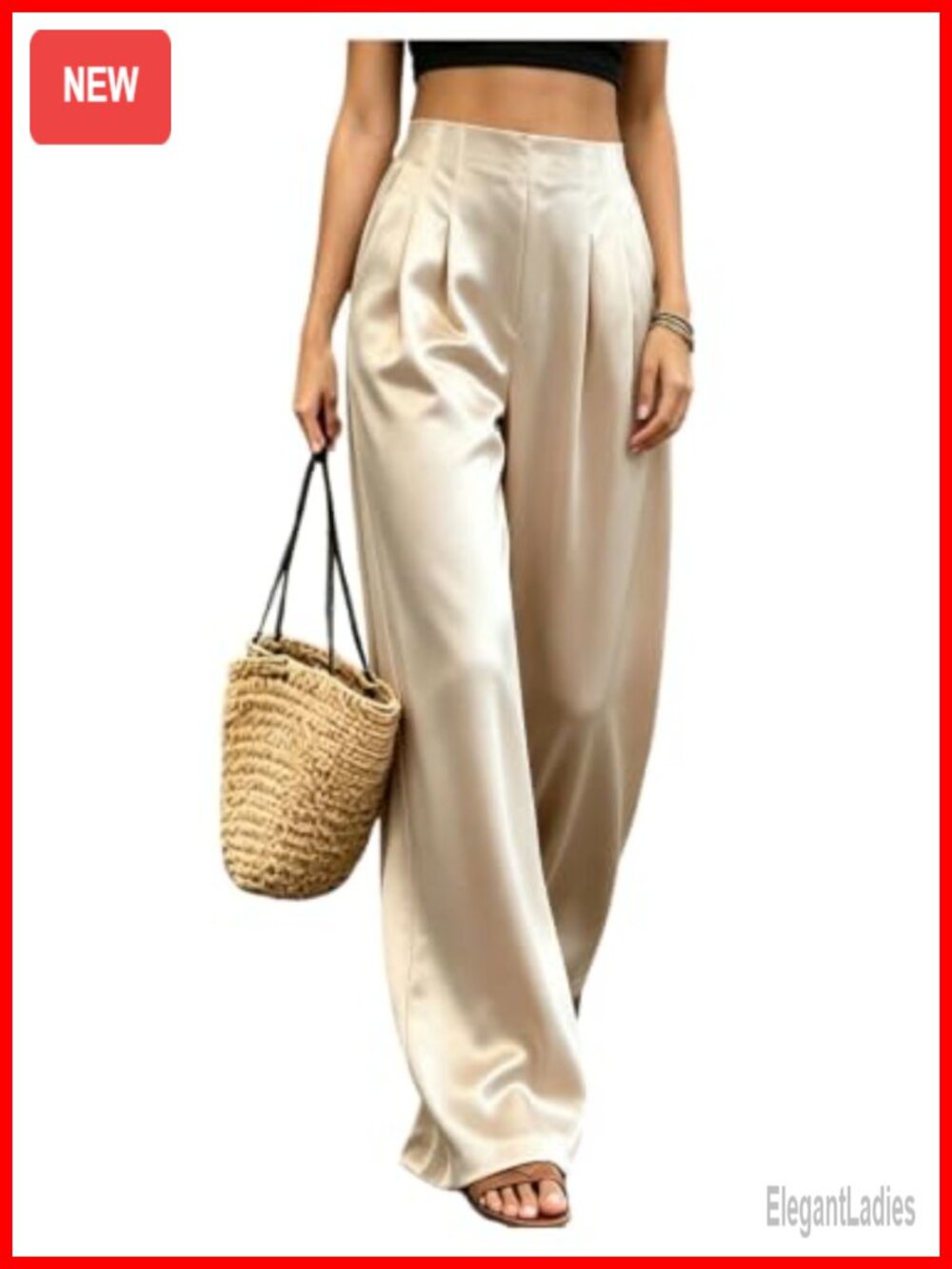 Silk Satin Wide Leg Pants Baggy Pleated Casual Trousers